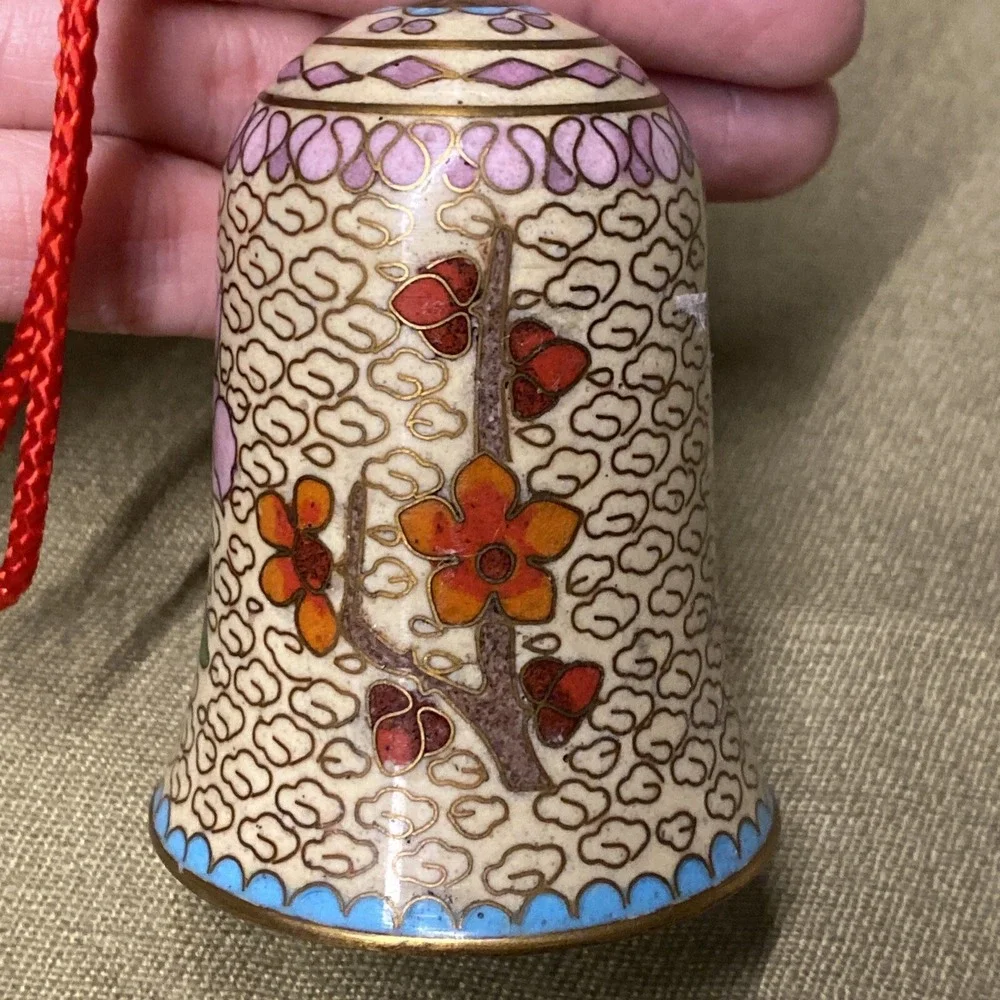 Hand Made VNTG Chinese Cloisonne Ornament Bell Soft Colors Flowers Copper Enamel